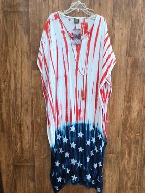 NWT NF Free Size Red White and Blue Star Stripe Kaftan